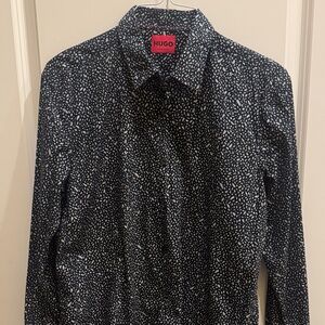 HUGO black Button-Down Shirt with White Micro Print